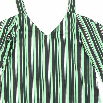 Preworn Womens Green Striped  Basic Blouse Size S