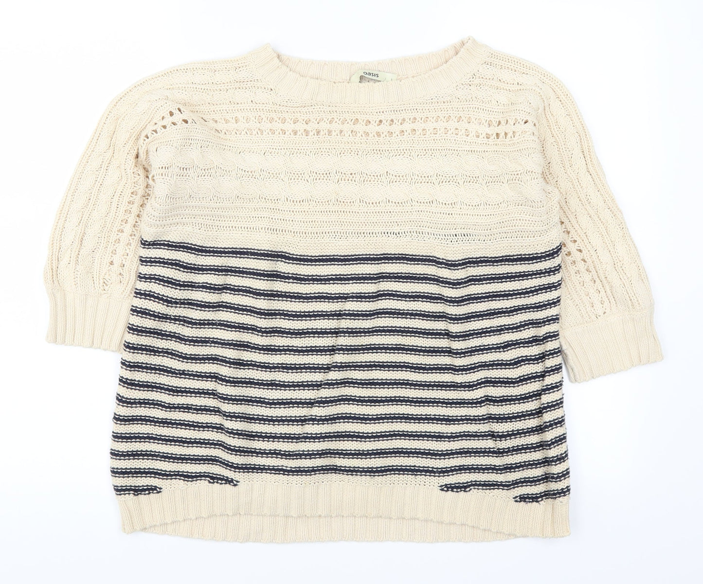 Oasis Womens Beige Striped  Pullover Jumper Size L