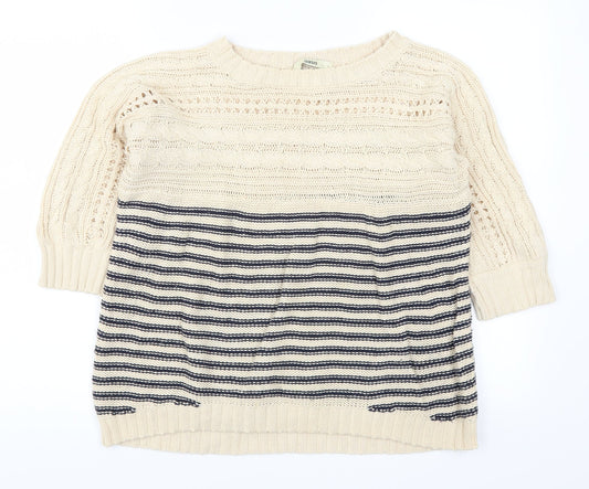 Oasis Womens Beige Striped  Pullover Jumper Size L