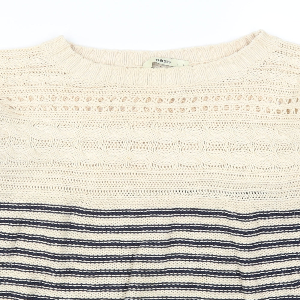 Oasis Womens Beige Striped  Pullover Jumper Size L