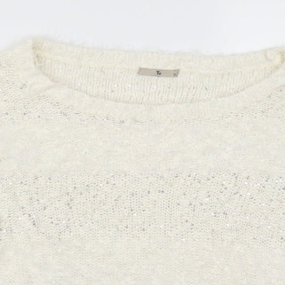 Tu Womens White Striped  Pullover Jumper Size 12