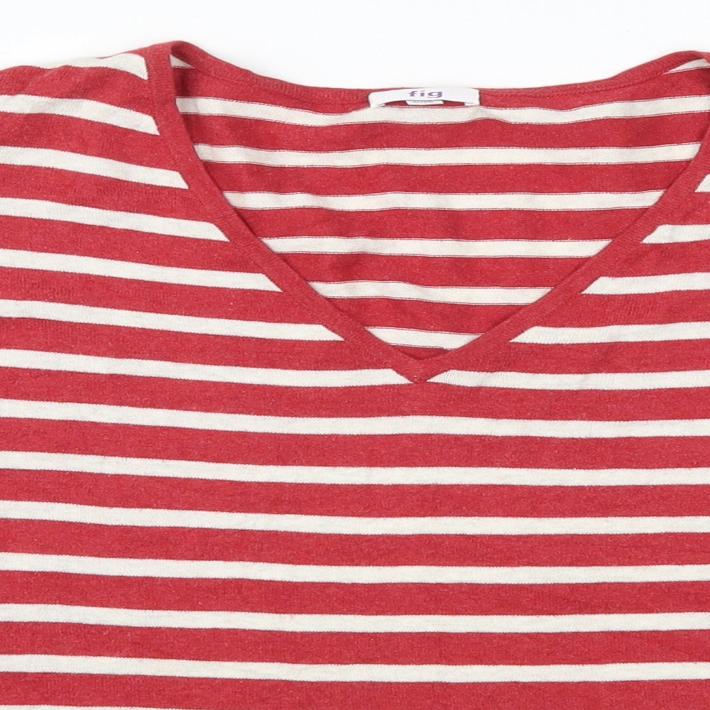 Fig Womens Red Striped  Pullover Jumper One Size