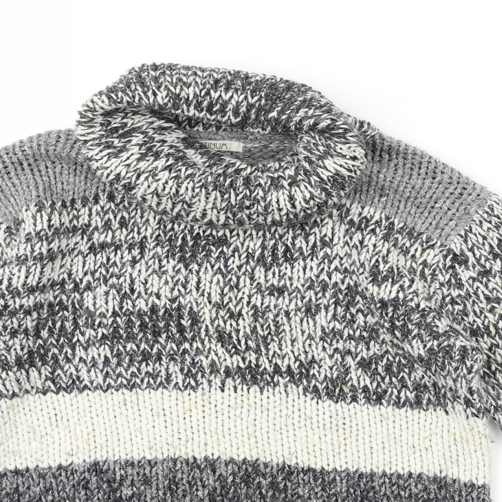 Platinum Womens Grey Striped Knit Pullover Jumper Size S