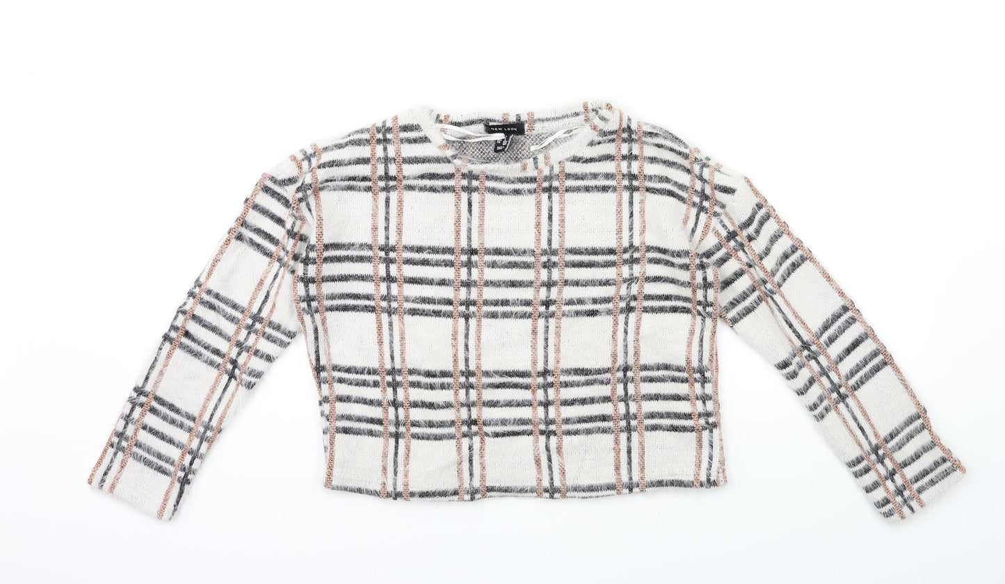 New Look Womens White Check Knit Pullover Jumper Size S