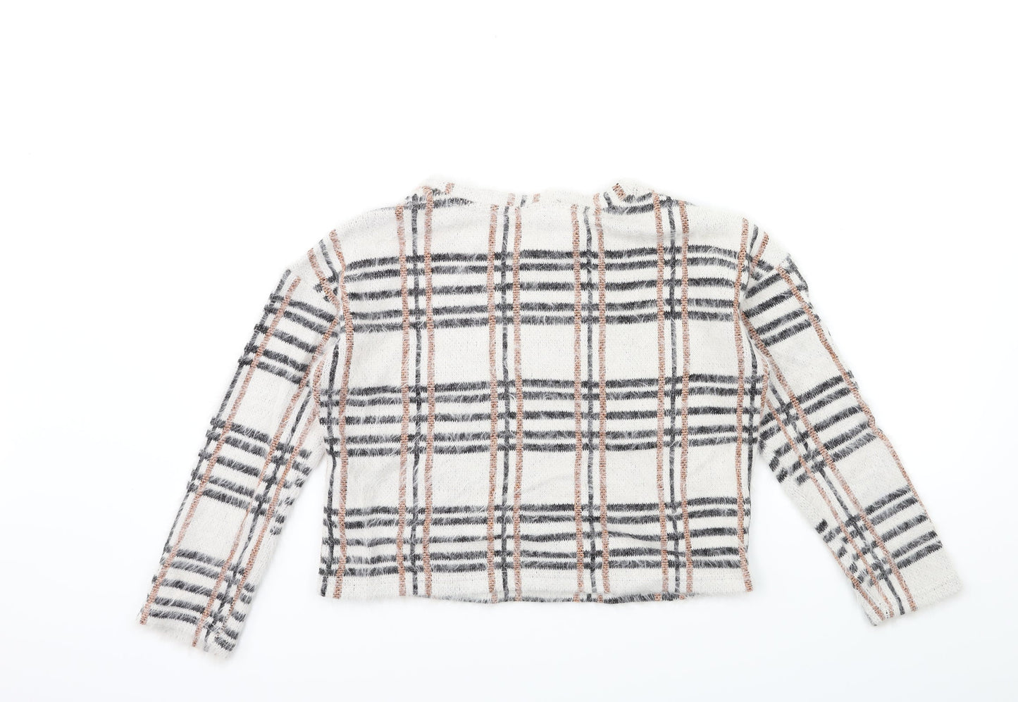 New Look Womens White Check Knit Pullover Jumper Size S