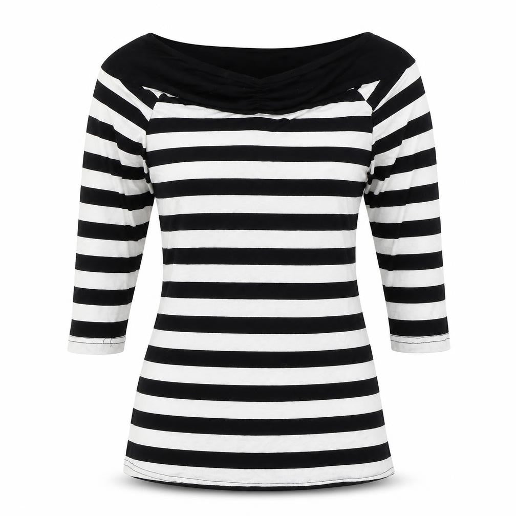 Body Flirt Womens Black Striped  Basic T-Shirt Size XS