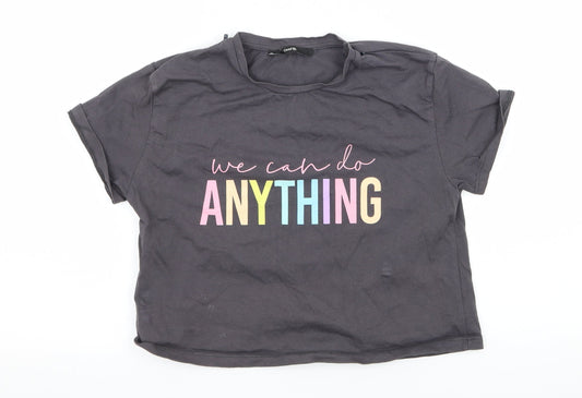 George Girls Grey  Jersey Basic T-Shirt Size 8-9 Years  - We Can Do Anything