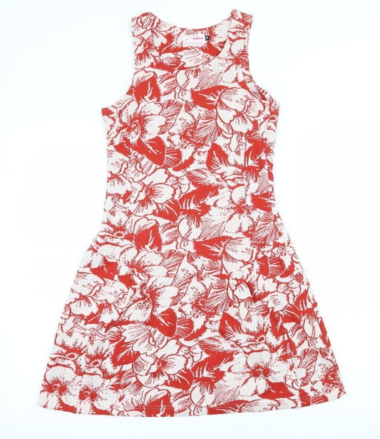 Najma Womens Red Floral Jersey T-Shirt Dress  Size 8