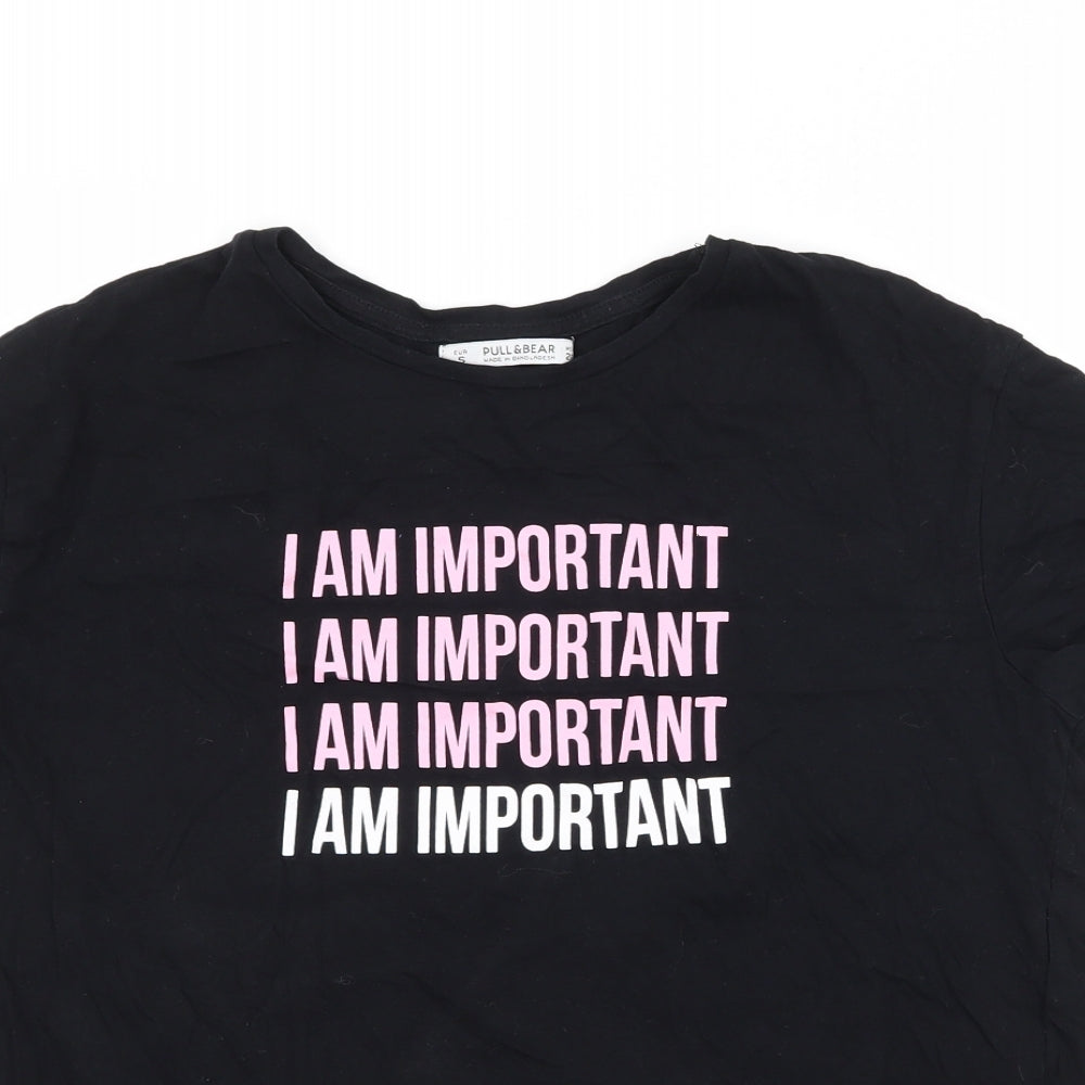 Pull&Bear Womens Black  Jersey Basic T-Shirt Size S  - I am important