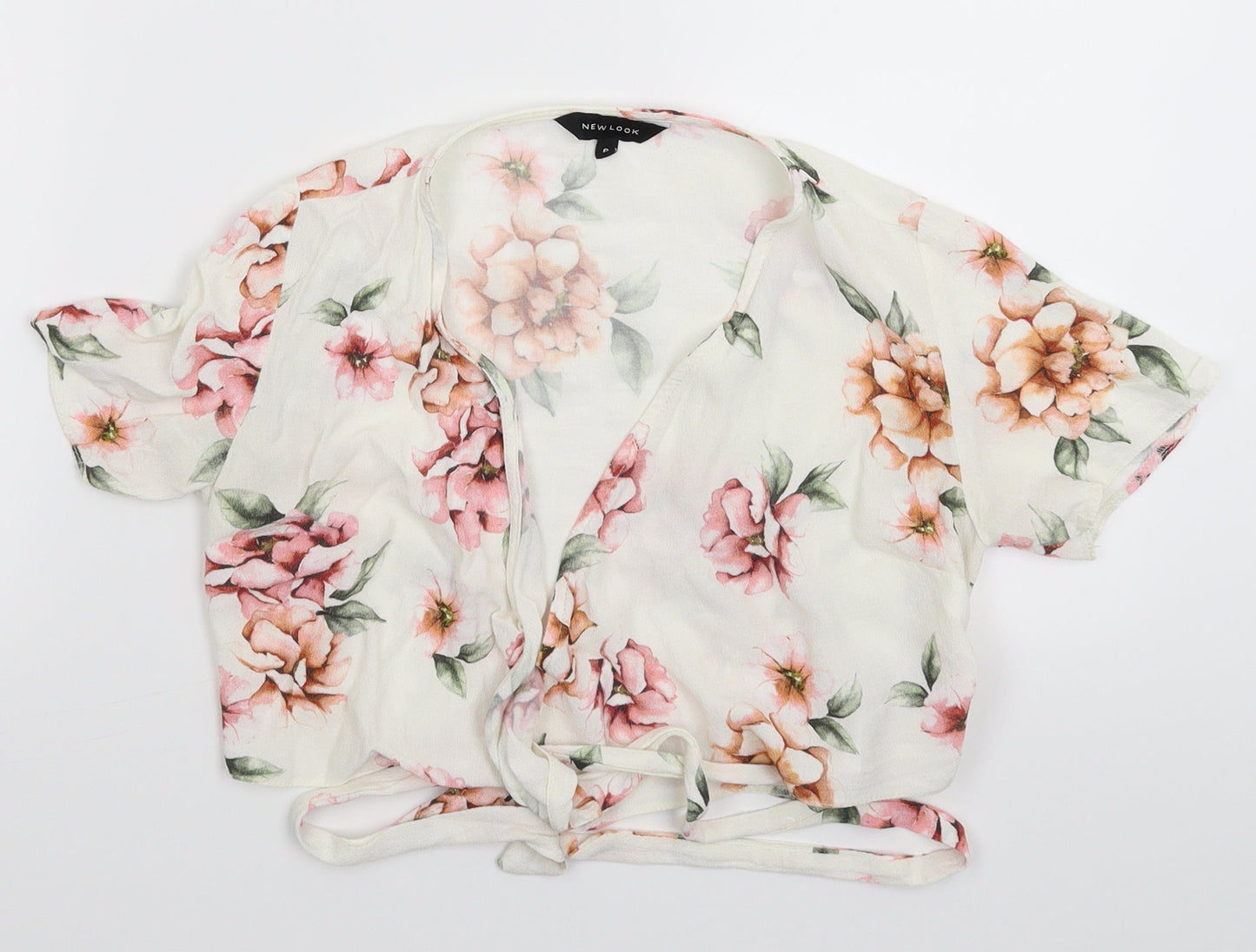New Look Womens White Floral  Cropped Blouse Size 8