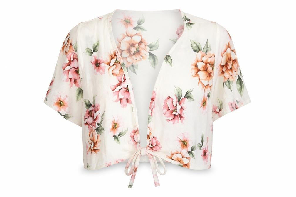 New Look Womens White Floral  Cropped Blouse Size 8