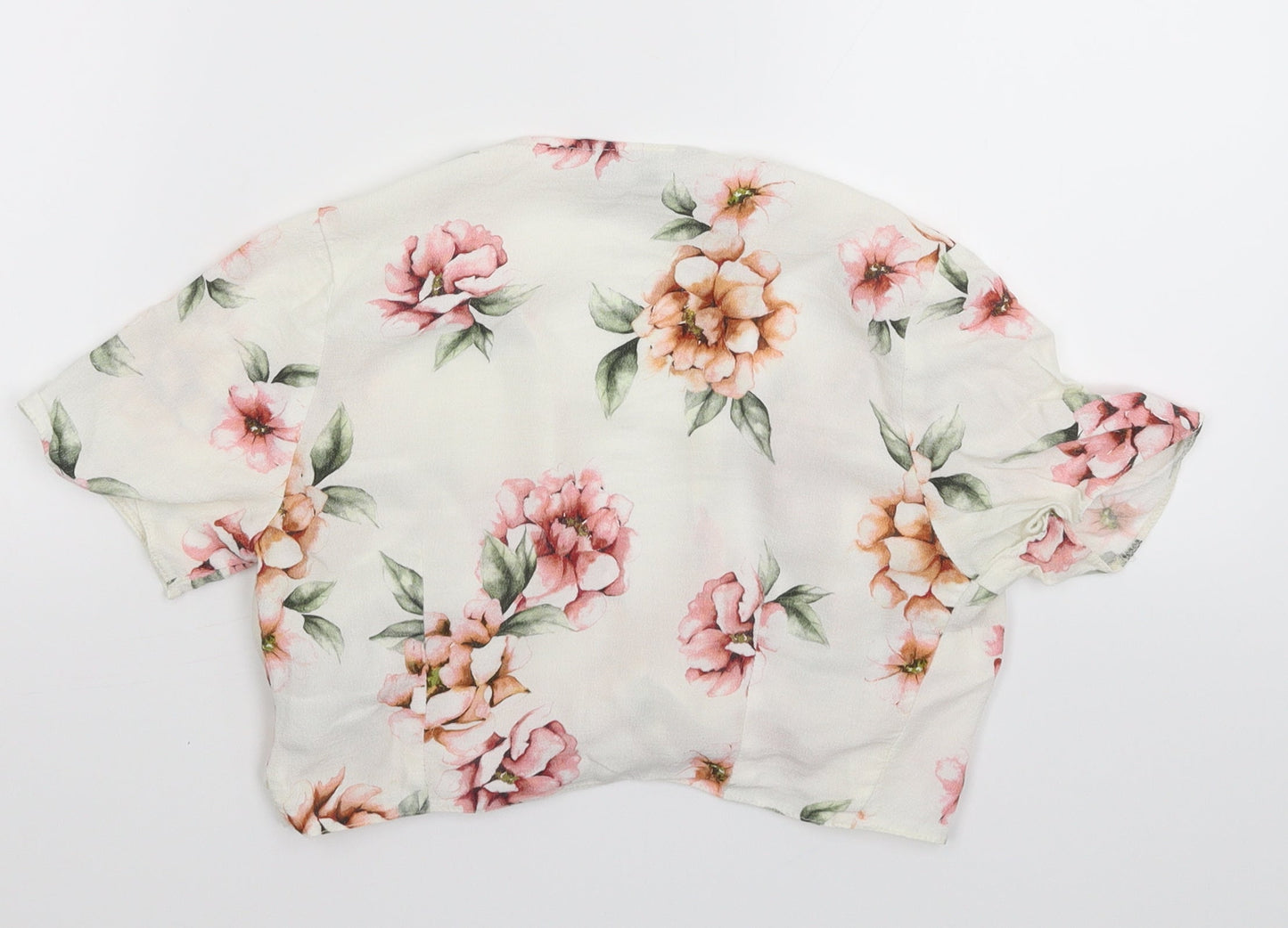 New Look Womens White Floral  Cropped Blouse Size 8