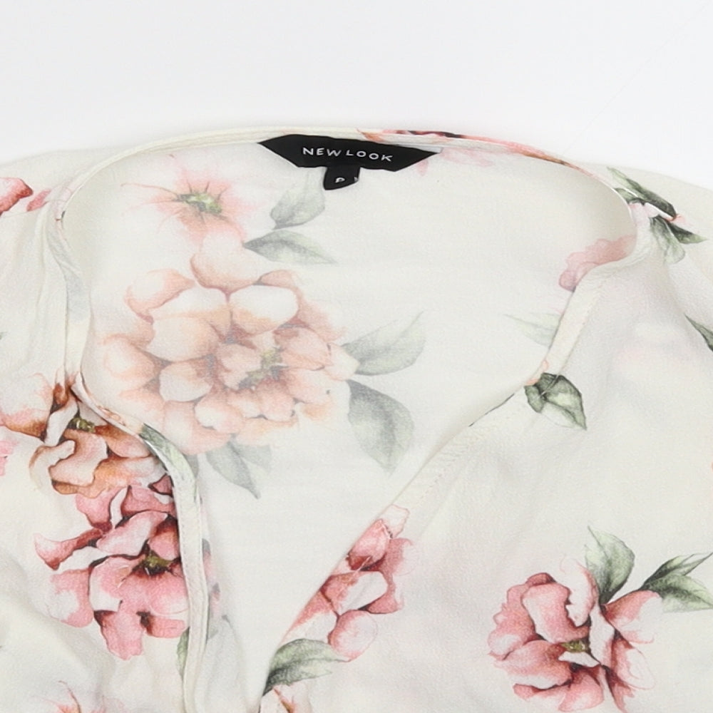 New Look Womens White Floral  Cropped Blouse Size 8