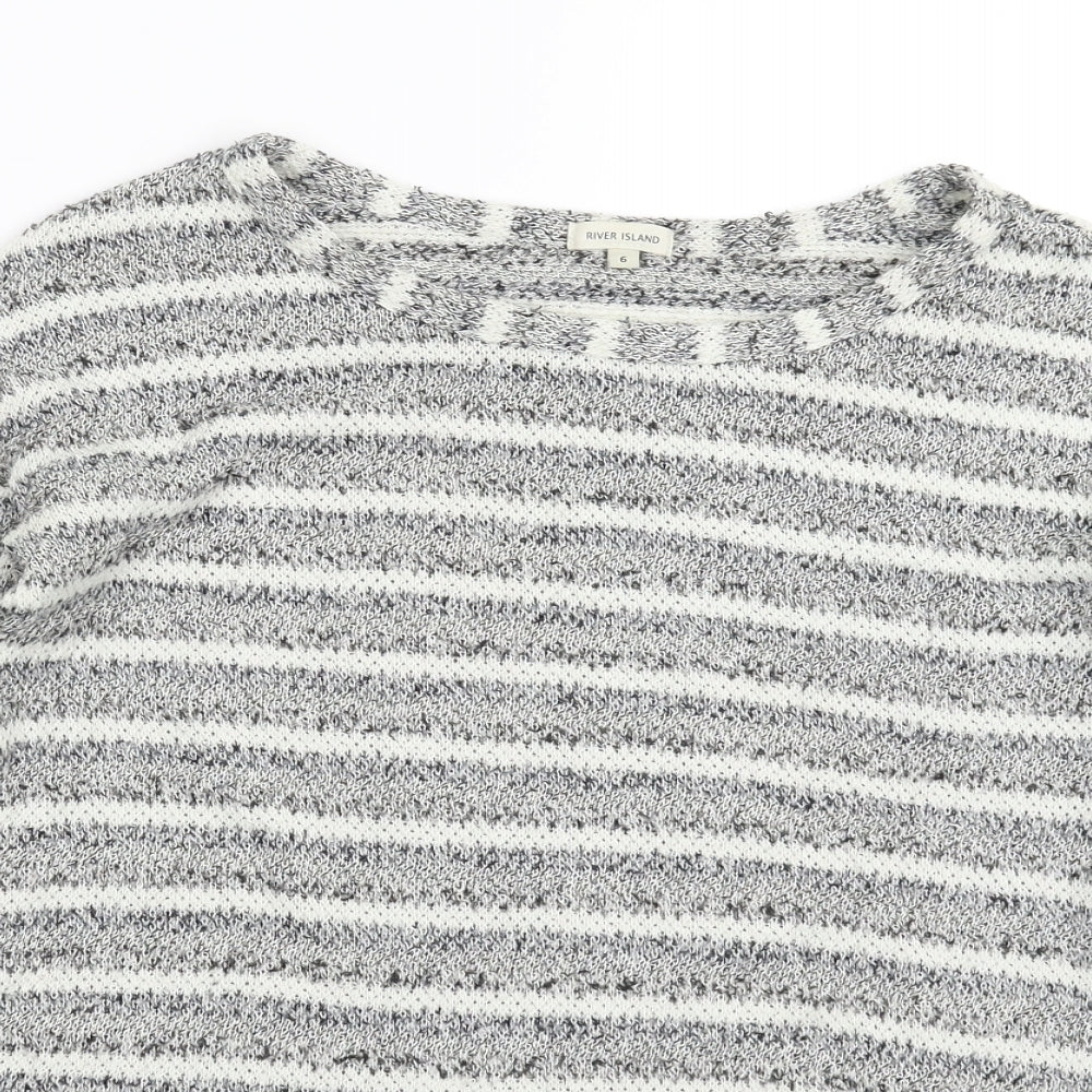 River Island Womens Grey Striped Knit Pullover Jumper Size 6