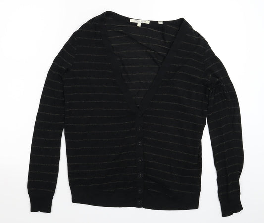 Bella Luxx Womens Black Striped Knit Cardigan Jumper Size S