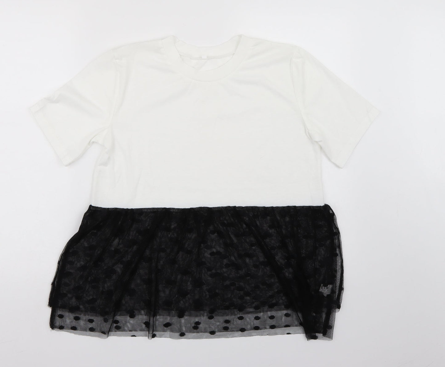 Preworn Womens White Polka Dot  Basic T-Shirt Size S