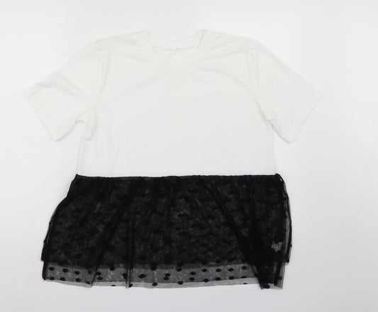 Preworn Womens White Polka Dot  Basic T-Shirt Size S