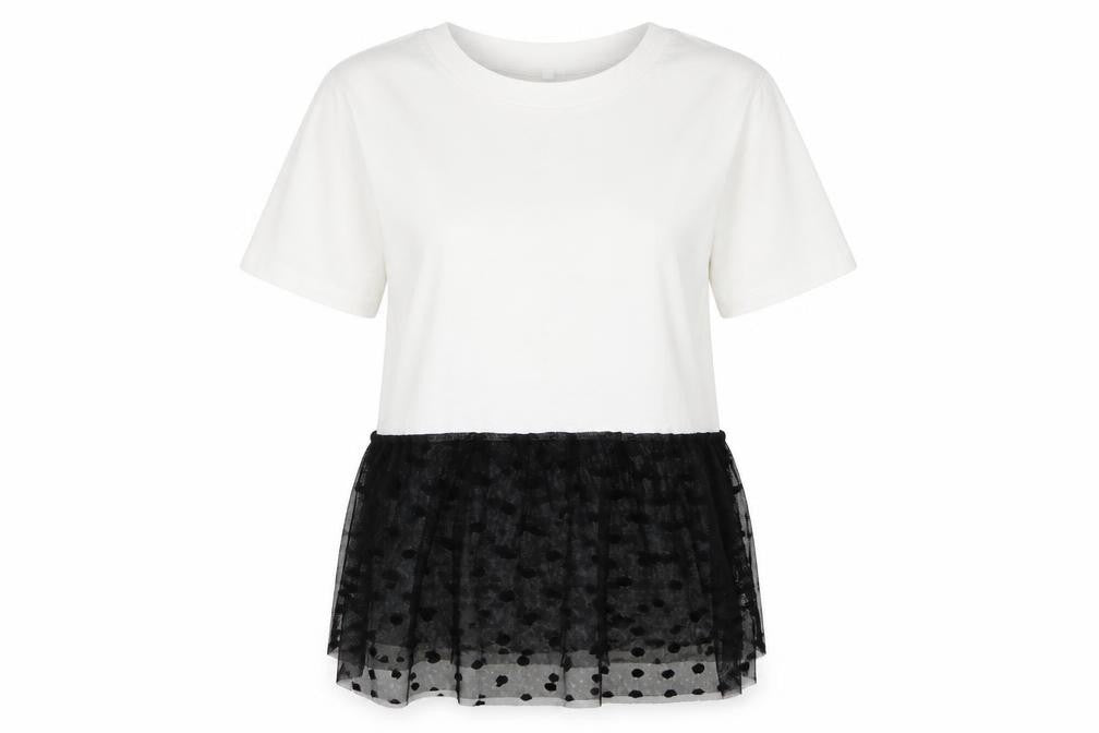 Preworn Womens White Polka Dot  Basic T-Shirt Size S