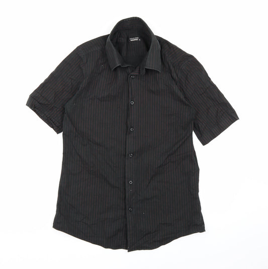 Charisma Mens Black Striped   Button-Up Size XL