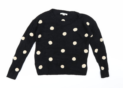 Preloved FOREVER 21 Womens Black Polka Dot Knit Pullover Jumper Size L - Front