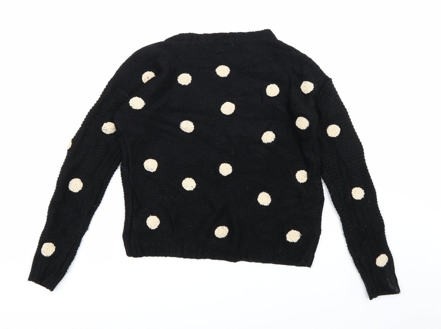 FOREVER 21 Womens Black Polka Dot Knit Pullover Jumper Size L