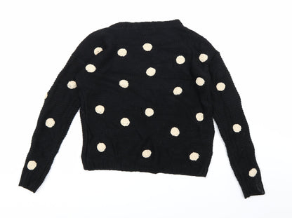 Preloved FOREVER 21 Womens Black Polka Dot Knit Pullover Jumper Size L - Back
