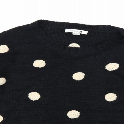 Preloved FOREVER 21 Womens Black Polka Dot Knit Pullover Jumper Size L - Detail