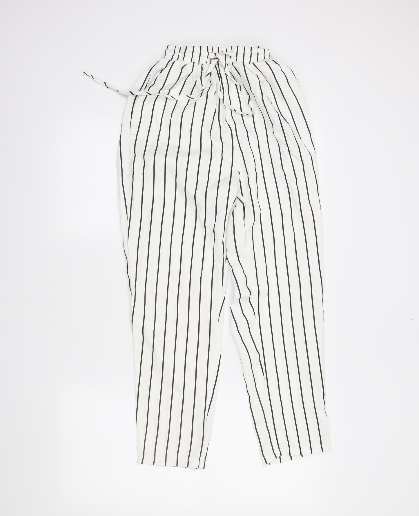 PRETTYLITTLETHING Womens White Striped  Trousers  Size 6 L26 in