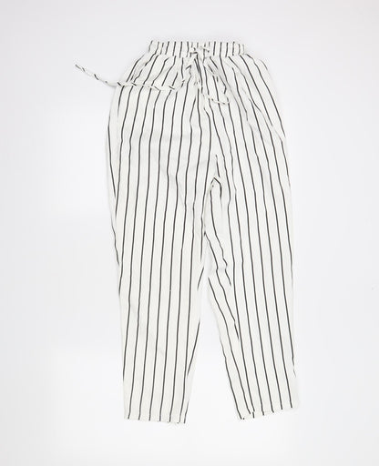 PRETTYLITTLETHING Womens White Striped  Trousers  Size 6 L26 in