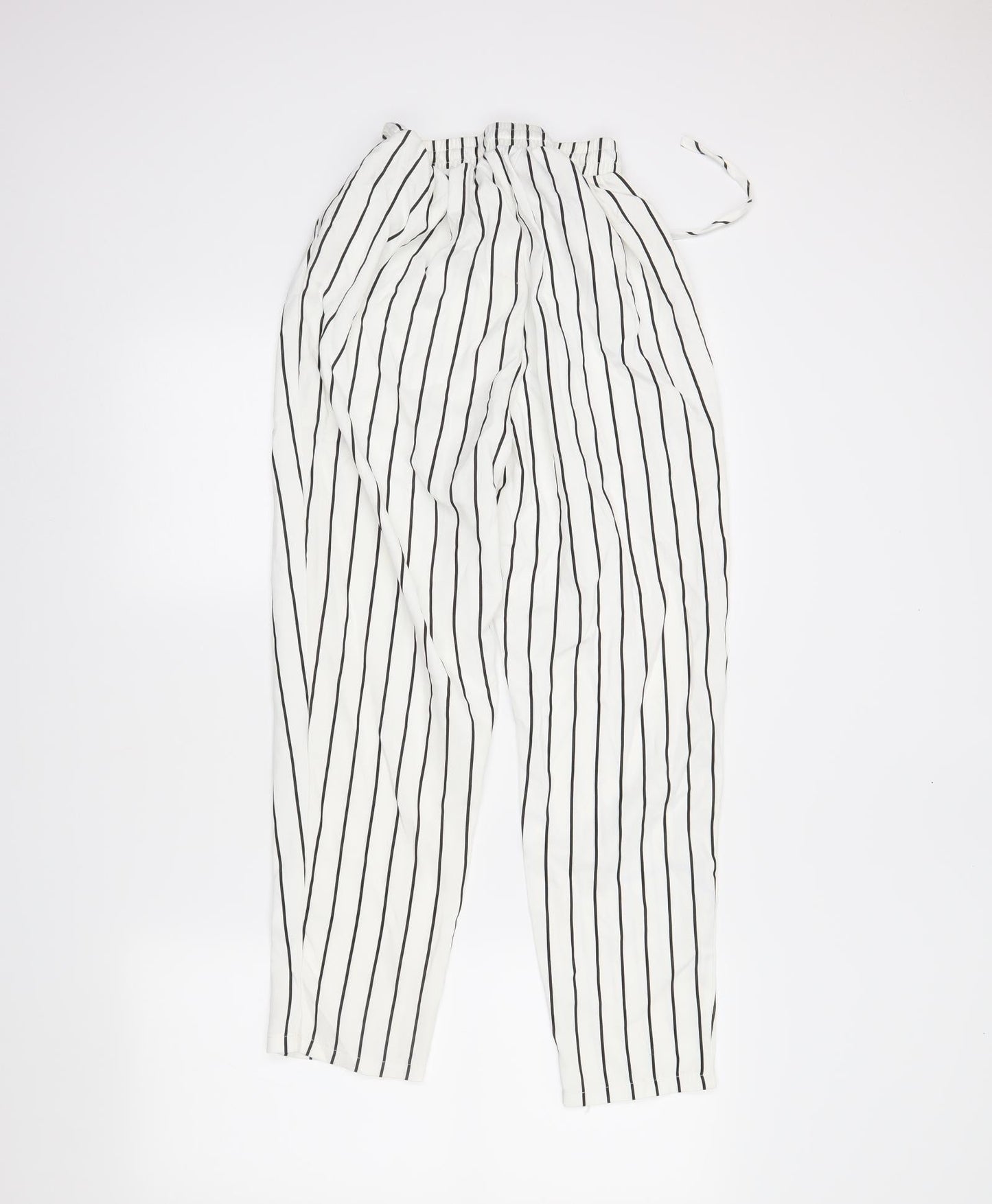 PRETTYLITTLETHING Womens White Striped  Trousers  Size 6 L26 in