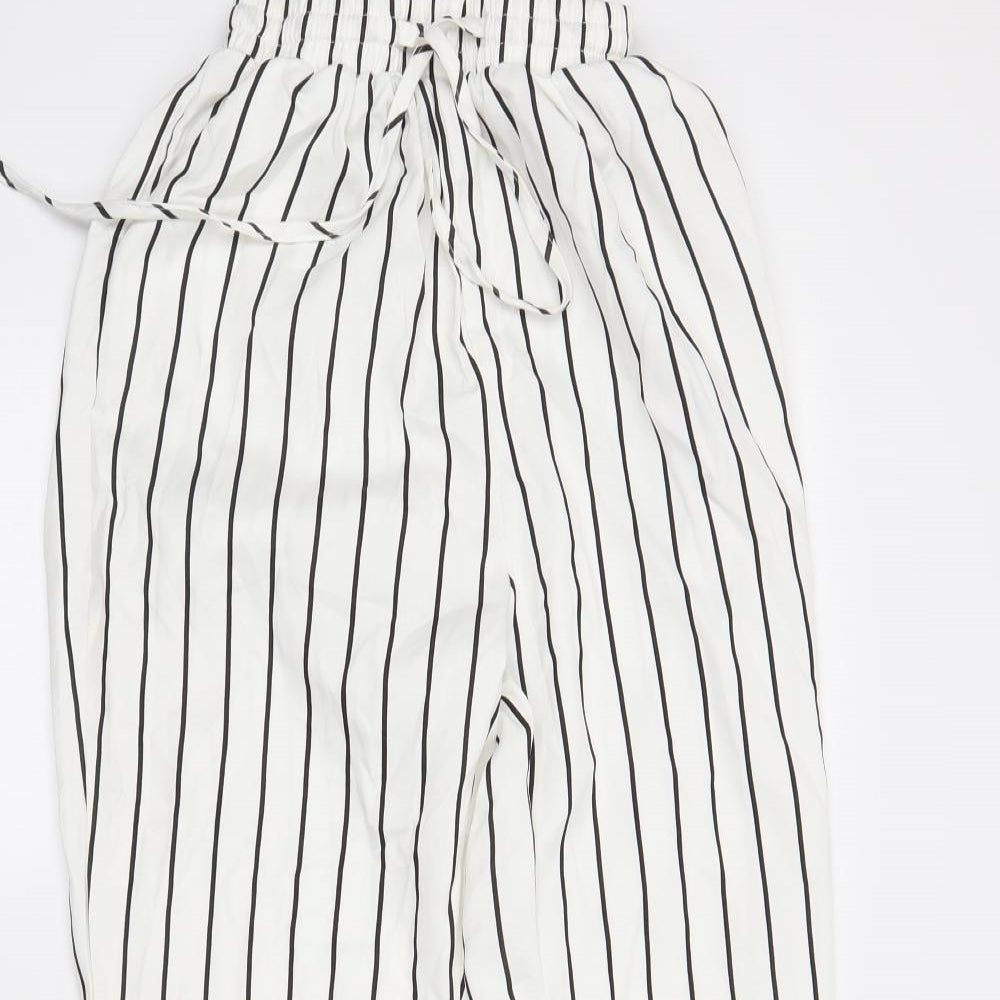 PRETTYLITTLETHING Womens White Striped  Trousers  Size 6 L26 in