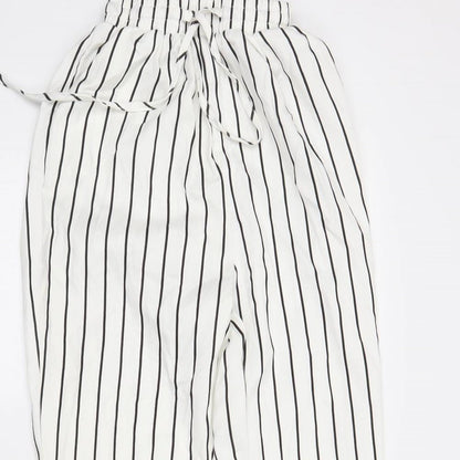 PRETTYLITTLETHING Womens White Striped  Trousers  Size 6 L26 in