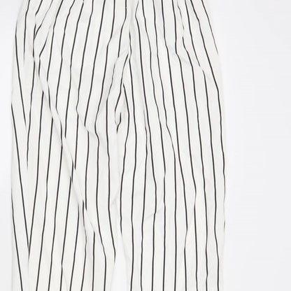 PRETTYLITTLETHING Womens White Striped  Trousers  Size 6 L26 in
