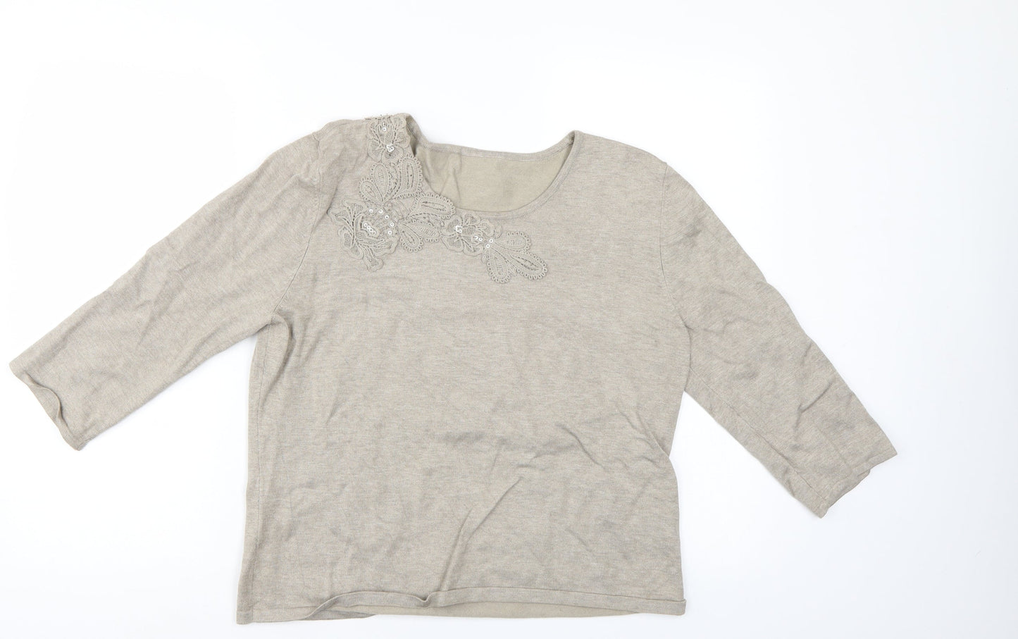 Preworn Womens Ivory Floral  Basic Blouse Size 16