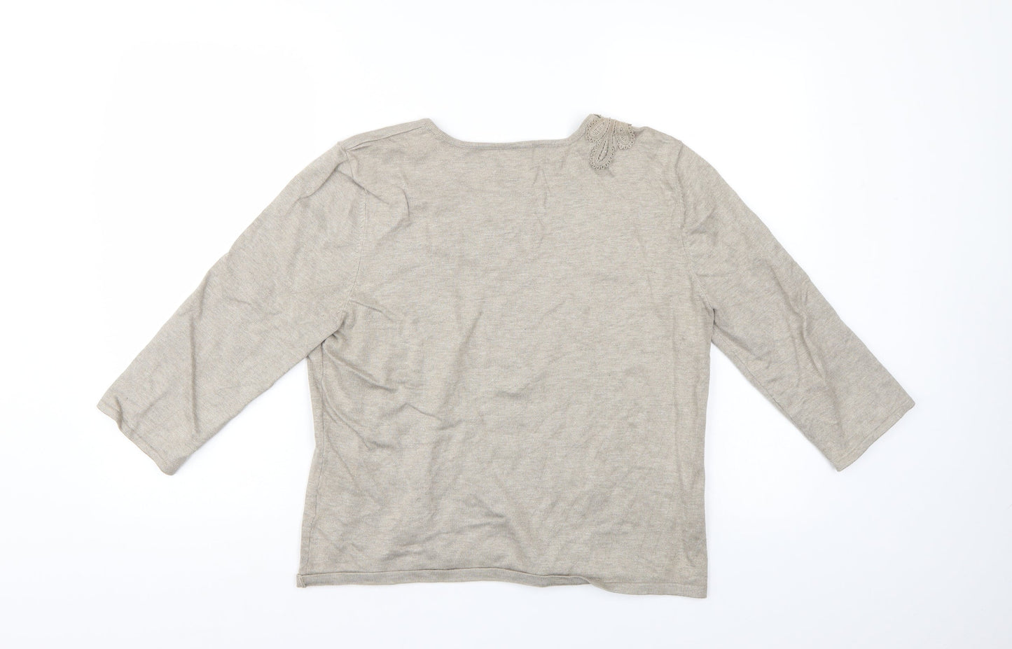 Preworn Womens Ivory Floral  Basic Blouse Size 16