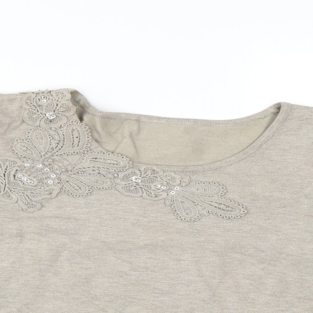 Preworn Womens Ivory Floral  Basic Blouse Size 16