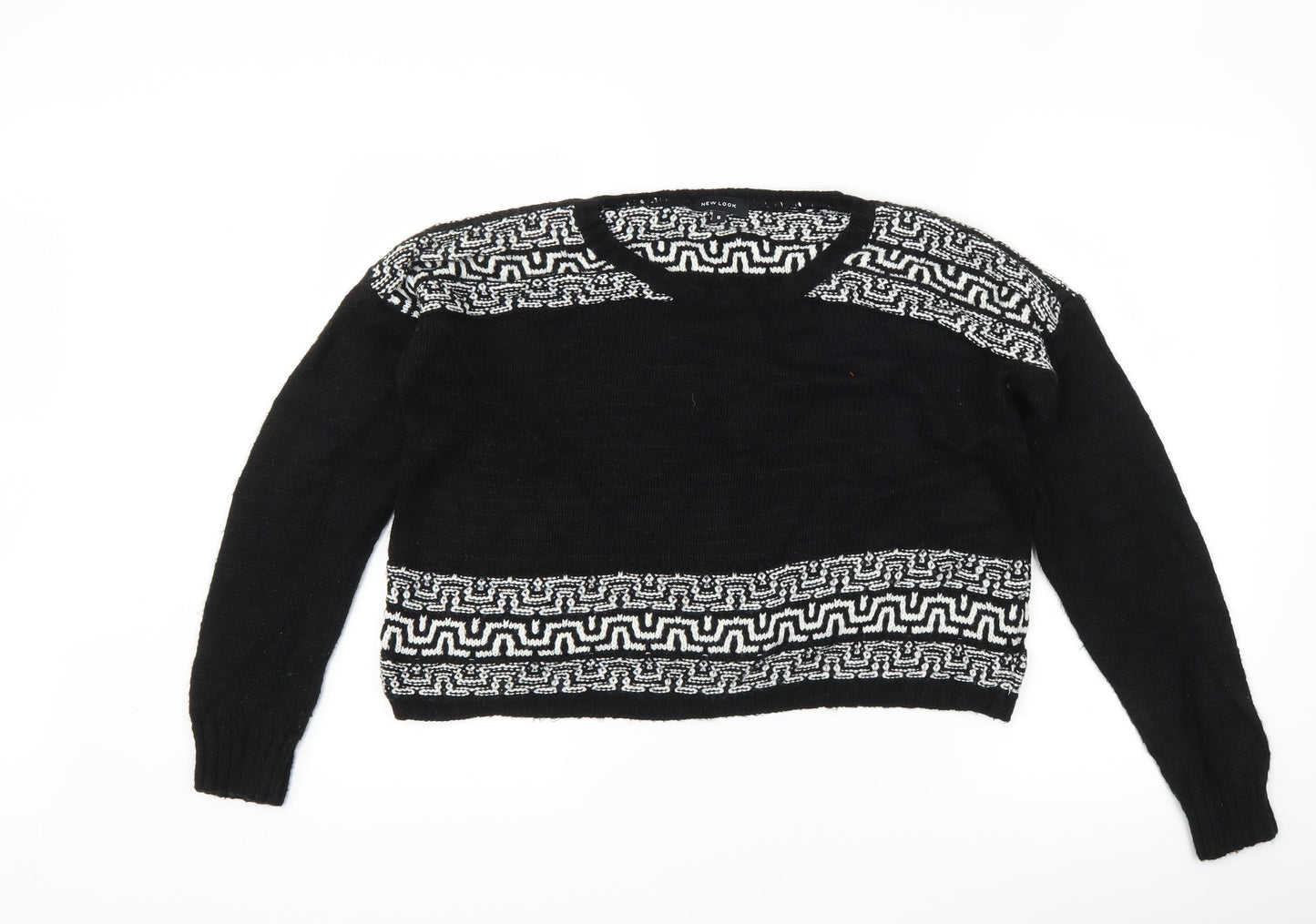 New Look Womens Black Geometric  Pullover Jumper Size 8