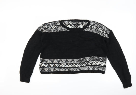 New Look Womens Black Geometric  Pullover Jumper Size 8