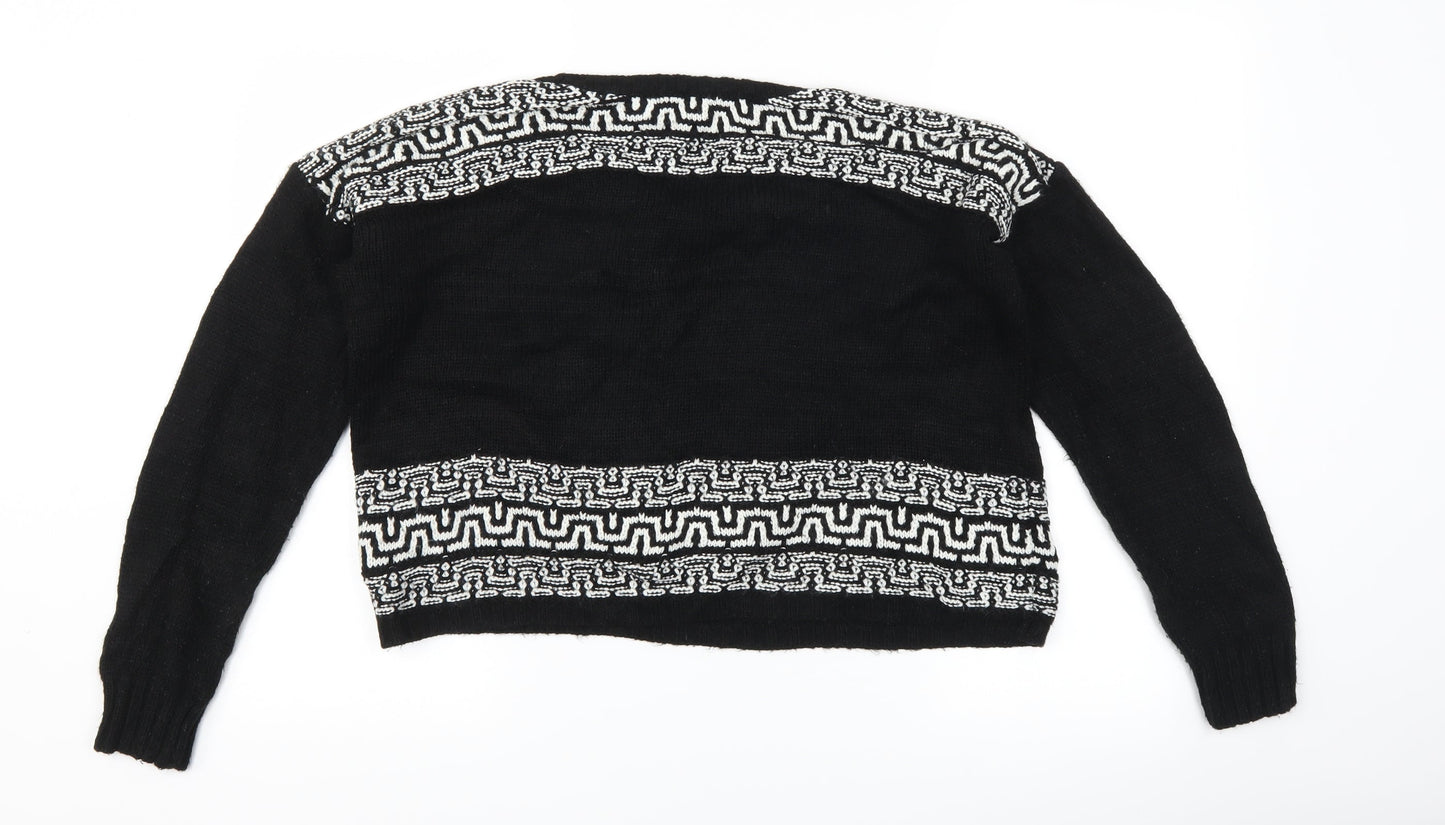 New Look Womens Black Geometric  Pullover Jumper Size 8