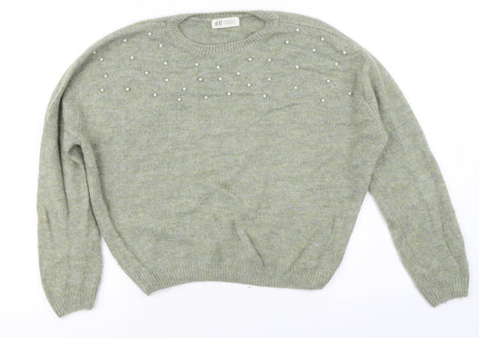 H&M Girls Green  Knit Pullover Jumper Size 11-12 Years