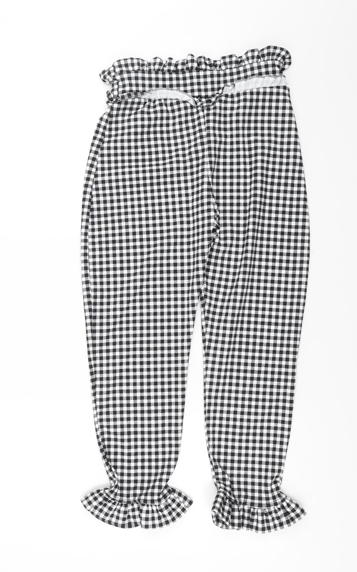 PRETTYLITTLETHING Womens Black Check  Trousers  Size 10 L24 in