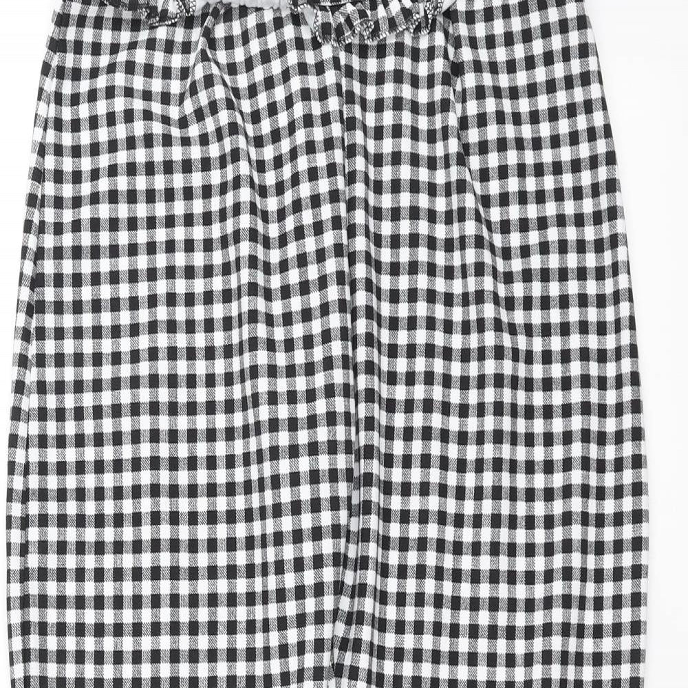 PRETTYLITTLETHING Womens Black Check  Trousers  Size 10 L24 in