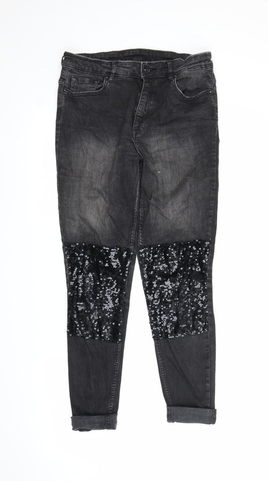 H&M Womens Black  Denim Tapered Jeans Size 12 L26 in