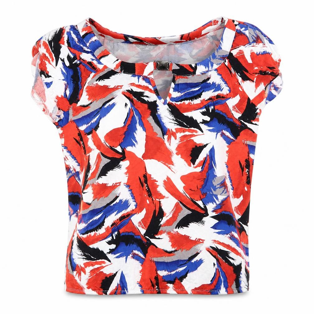 Maria Kaveva Womens Multicoloured Geometric  Basic T-Shirt Size 18