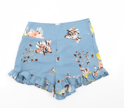 Preloved prewornq Womens Black Floral  Hot Pants Shorts Size S - Front