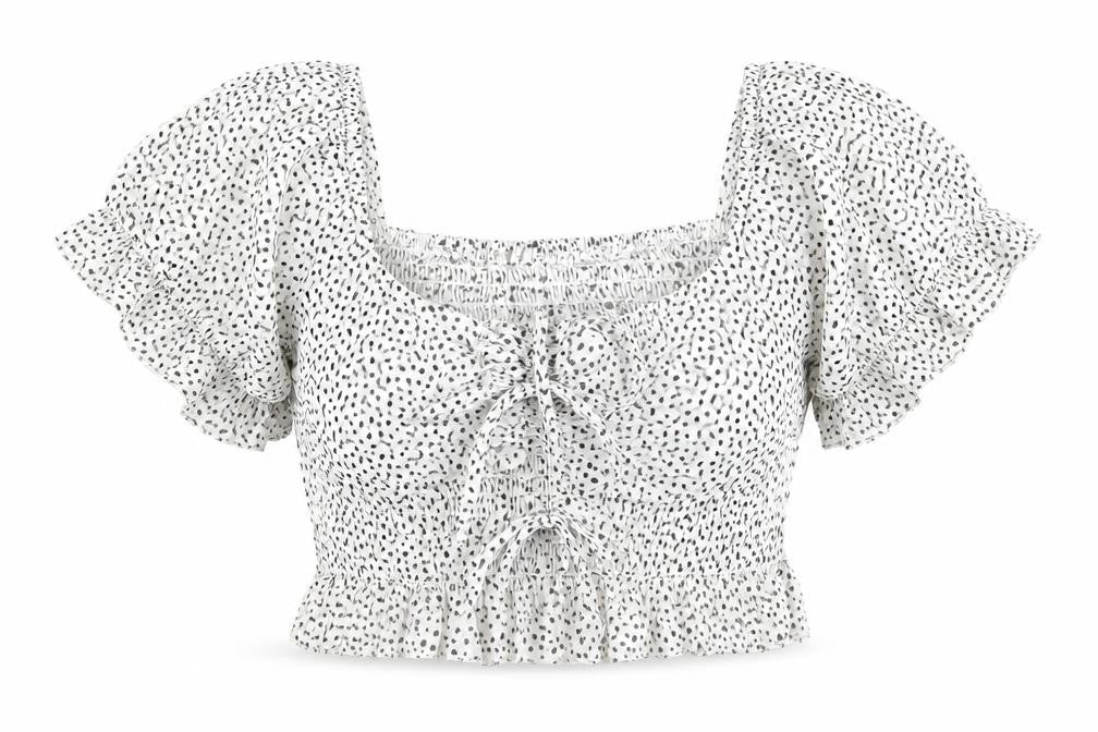 SheIn Womens White Polka Dot  Basic T-Shirt Size S  - crop