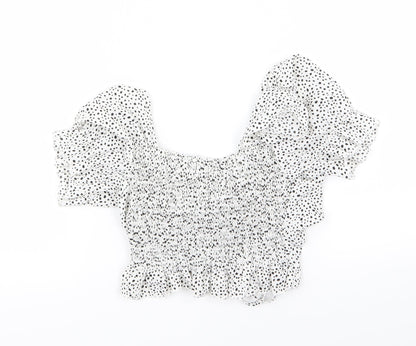 SHEIN Womens White Polka Dot  Basic T-Shirt Size S  - crop