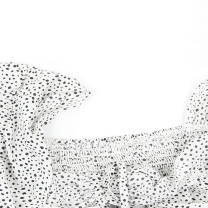 SHEIN Womens White Polka Dot  Basic T-Shirt Size S  - crop