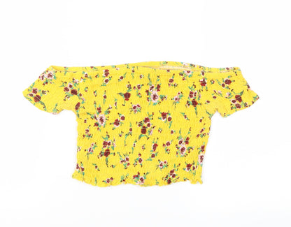 Primark Womens Yellow Floral  Basic T-Shirt Size 8