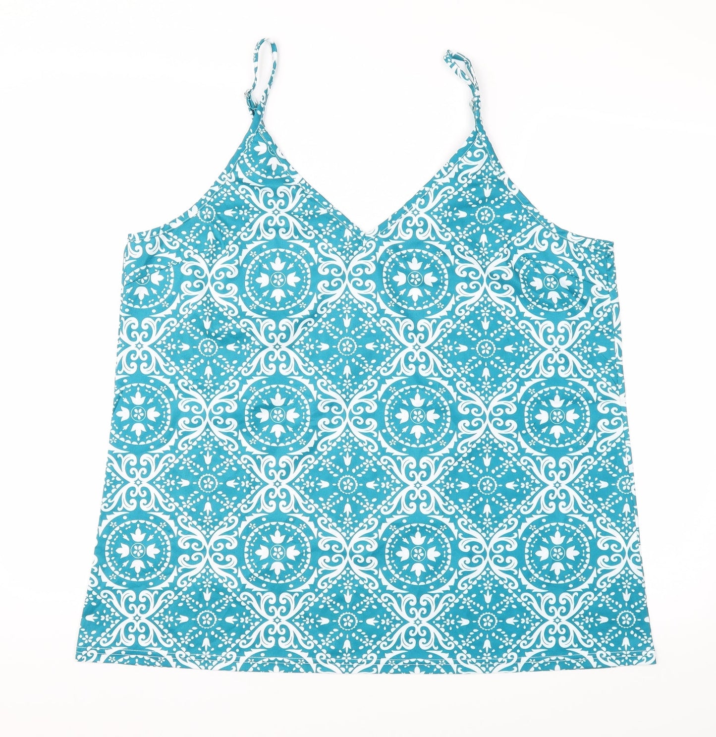 Preworn Womens Blue Argyle/Diamond  Basic Blouse Size XL